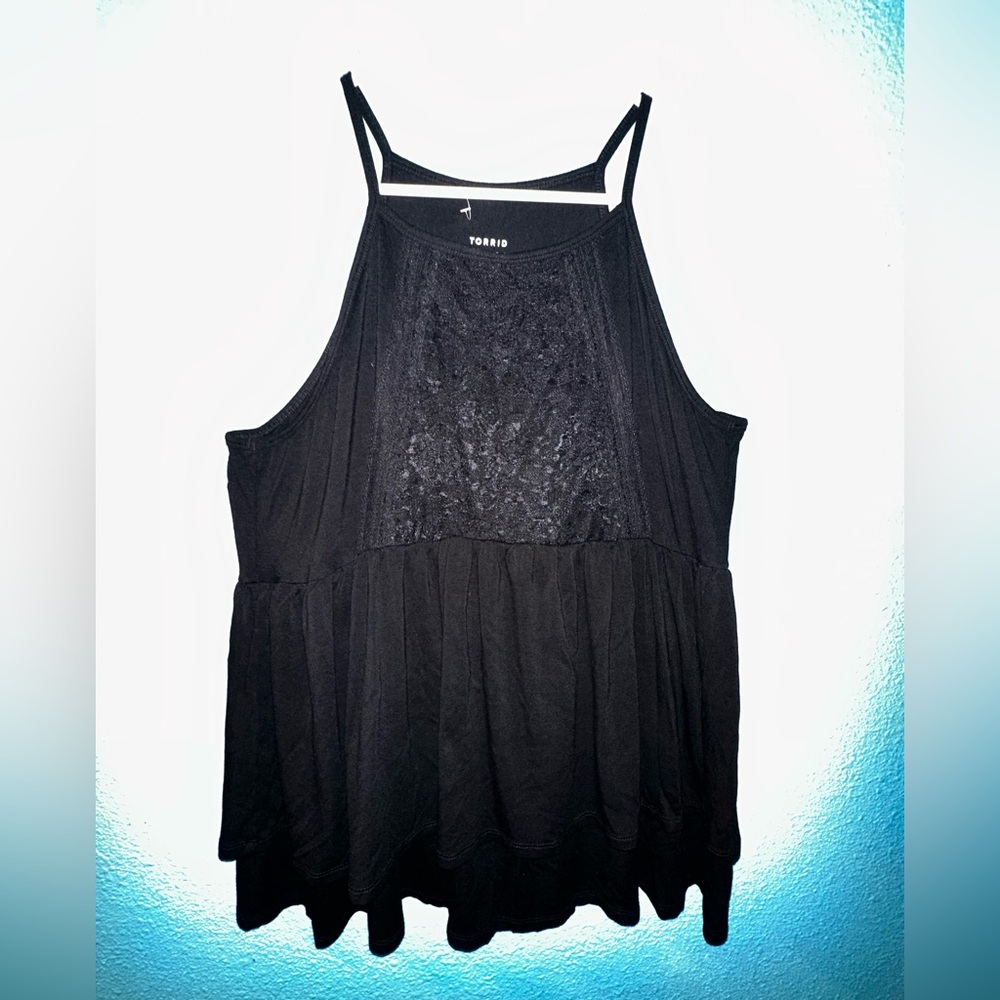 torrid Black Lace Yoke Peplum Tank